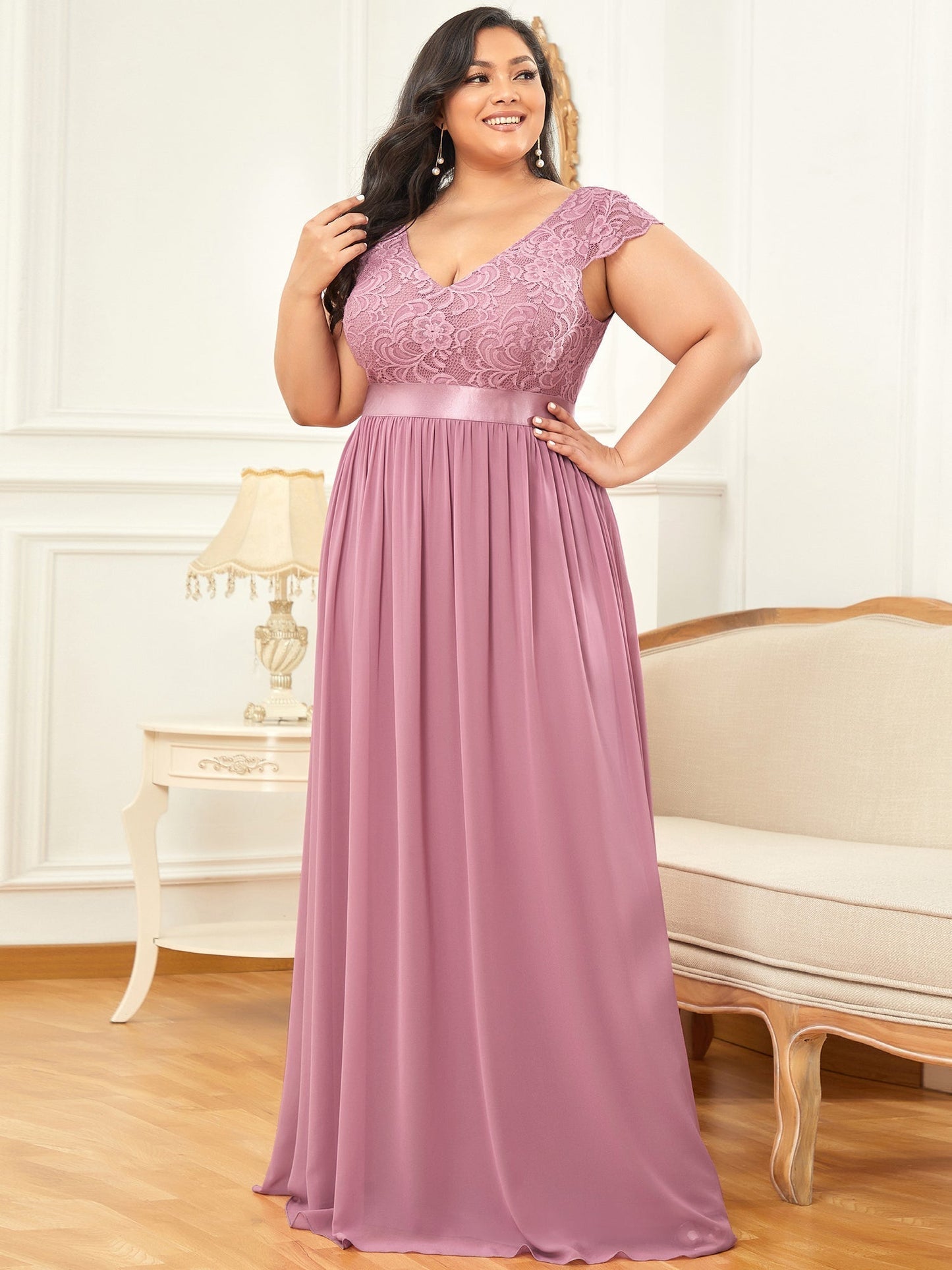Plus Size Deep V Neck A Line Cover Sleeves Wholesale Bridesmaid Dresses