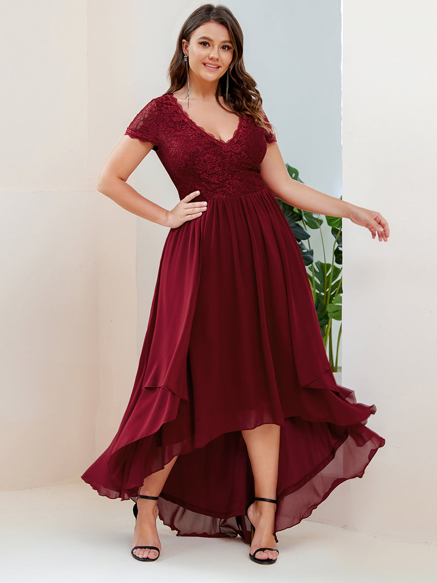 Plus Wholesale Mother of Bridesmaid Dresses with Deep V Neck Short Sleeves