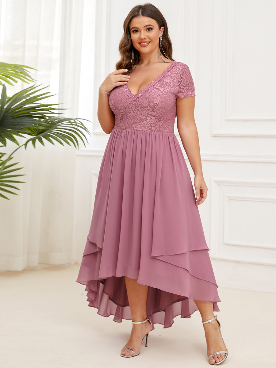 Plus Wholesale Mother of Bridesmaid Dresses with Deep V Neck Short Sleeves