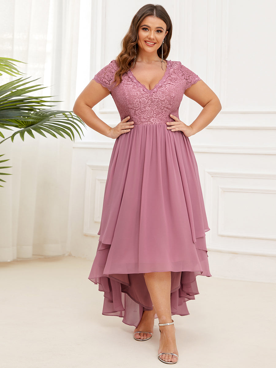 Plus Wholesale Mother of Bridesmaid Dresses with Deep V Neck Short Sleeves