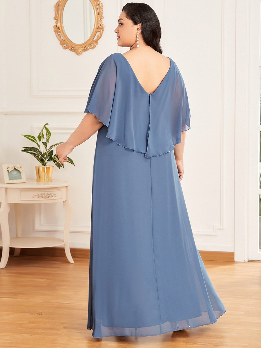 Flutter Sleeve V-Neck Floor-length Plus Szie Mother Dress