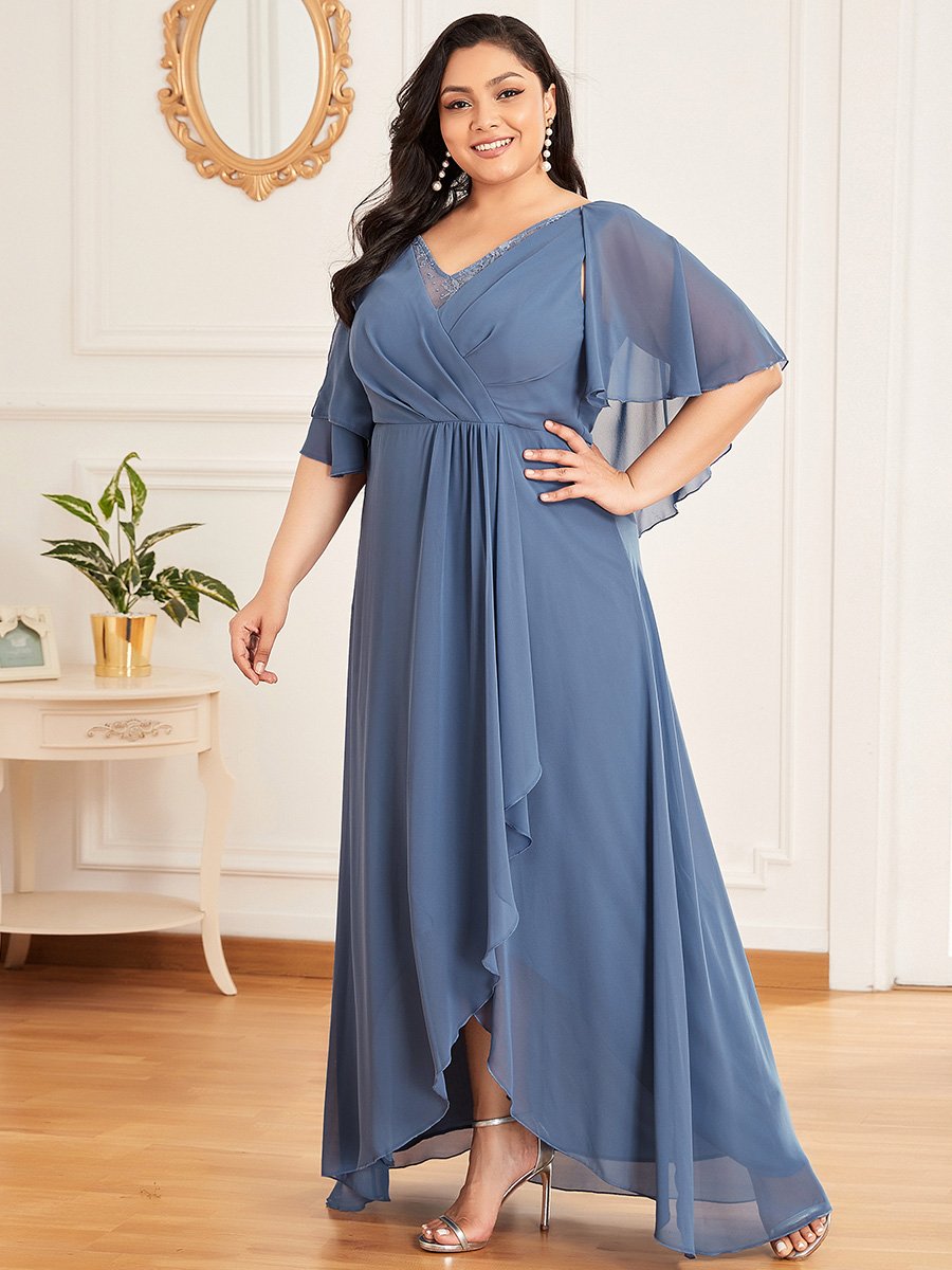 Flutter Sleeve V-Neck Floor-length Plus Szie Mother Dress