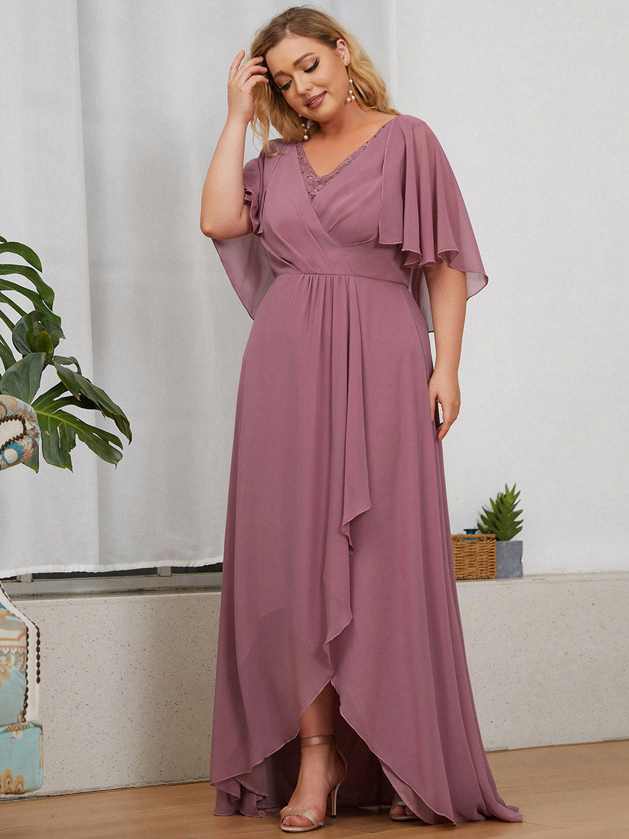Flutter Sleeve V-Neck Floor-length Plus Szie Mother Dress