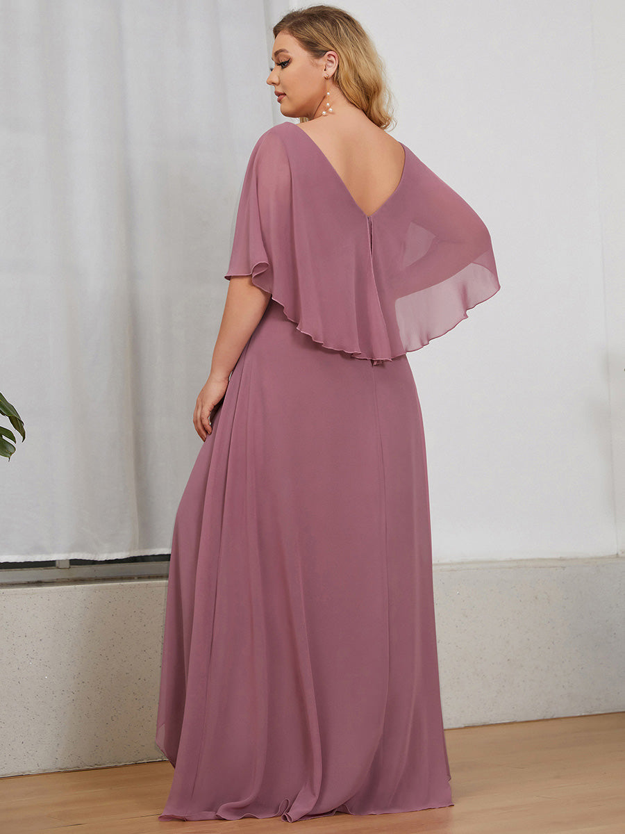 Flutter Sleeve V-Neck Floor-length Plus Szie Mother Dress