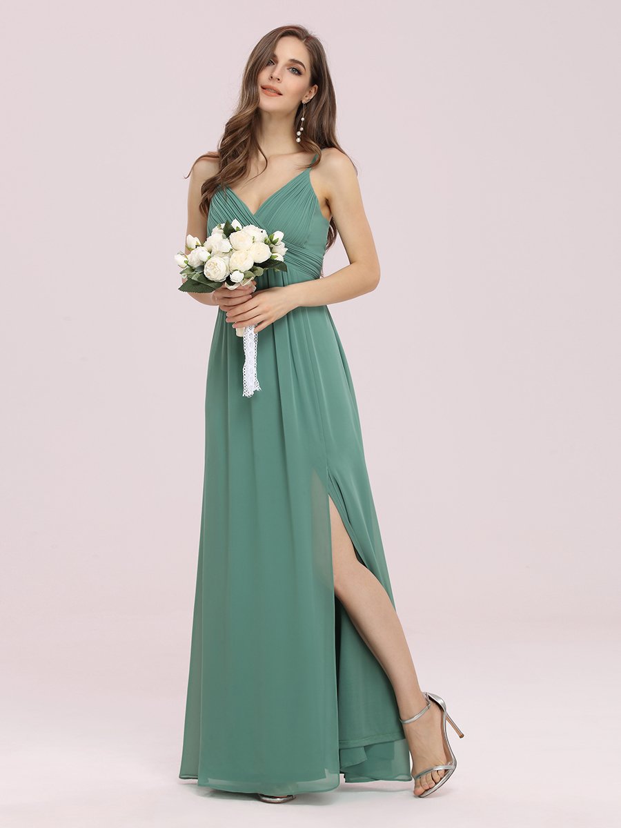Women's Wholesale V Neck Chiffon Bridesmaid Dress with Side Split