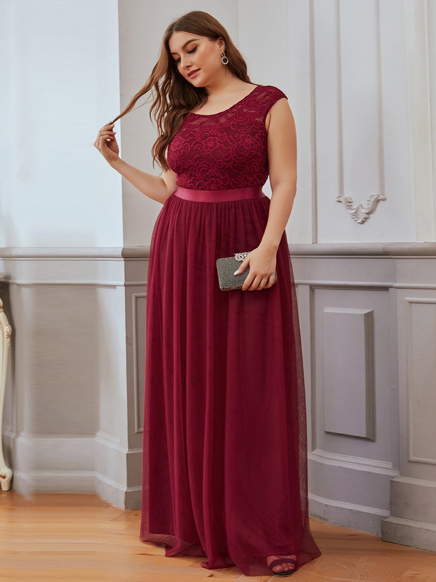 Elegant Plus Size Round Neck Tulip Sleeves Tulle Evening Dresses Wholesale