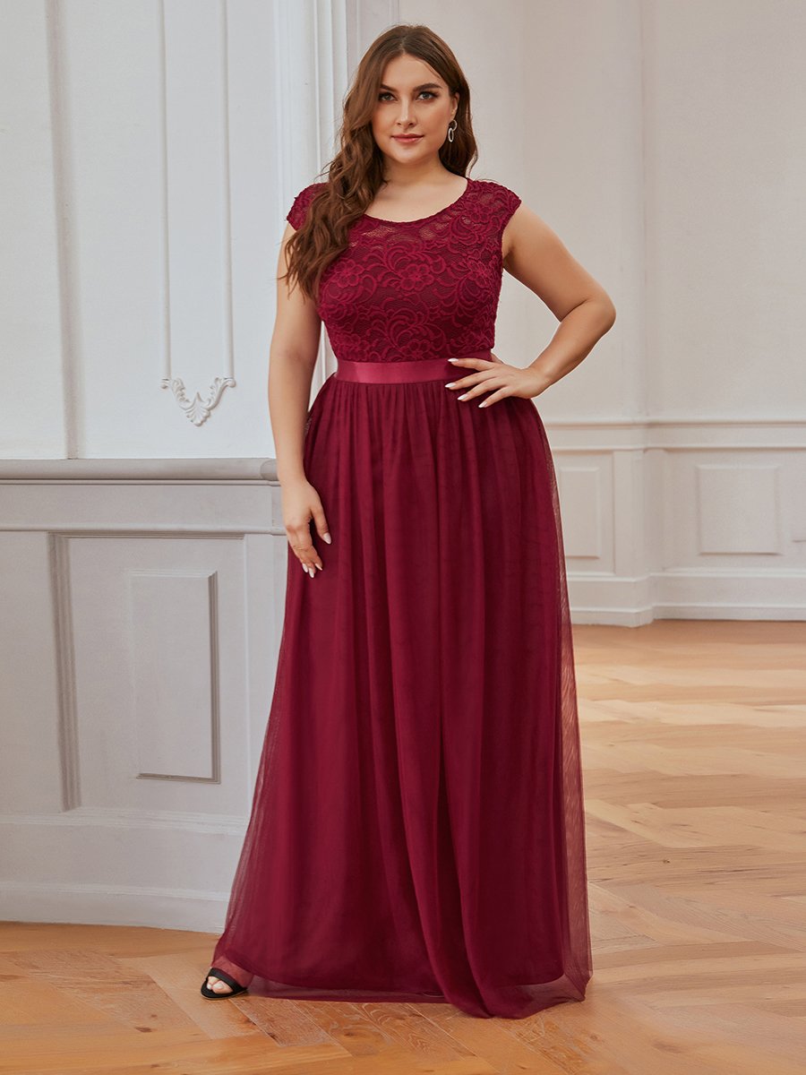 Elegant Plus Size Round Neck Tulip Sleeves Tulle Evening Dresses Wholesale