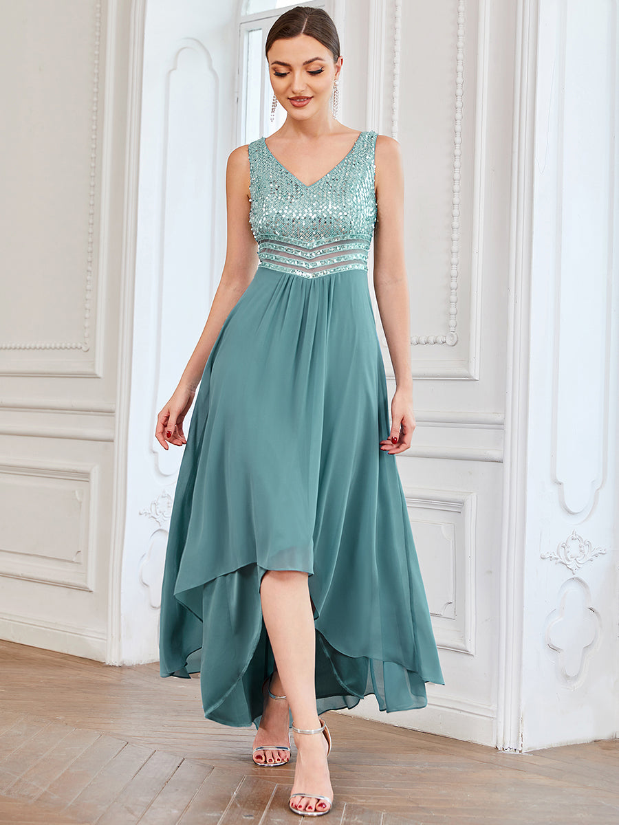 Sexy High-Low Maxi Chiffon Wholesale Evening Dresses with Sequin