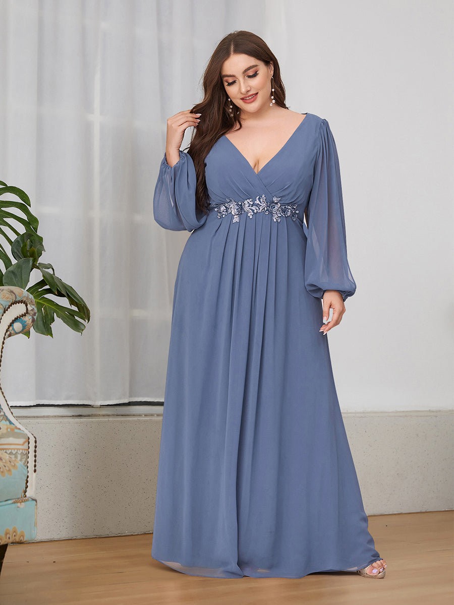 Wholesale Chiffon Plus Size Evening Dresses with Long Lantern Sleeves