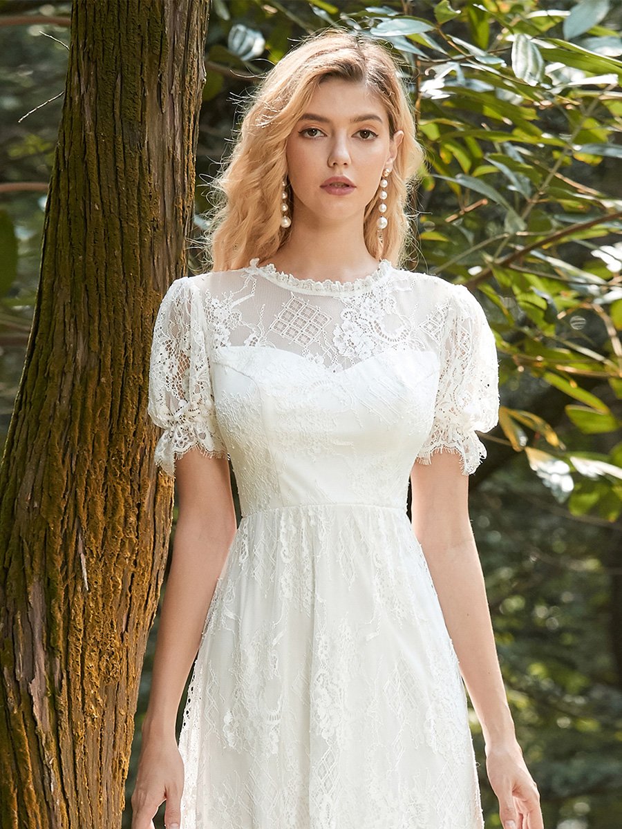 Dainty A-Line Lace Wholesale Midi Casual Dress with Short Sleeves