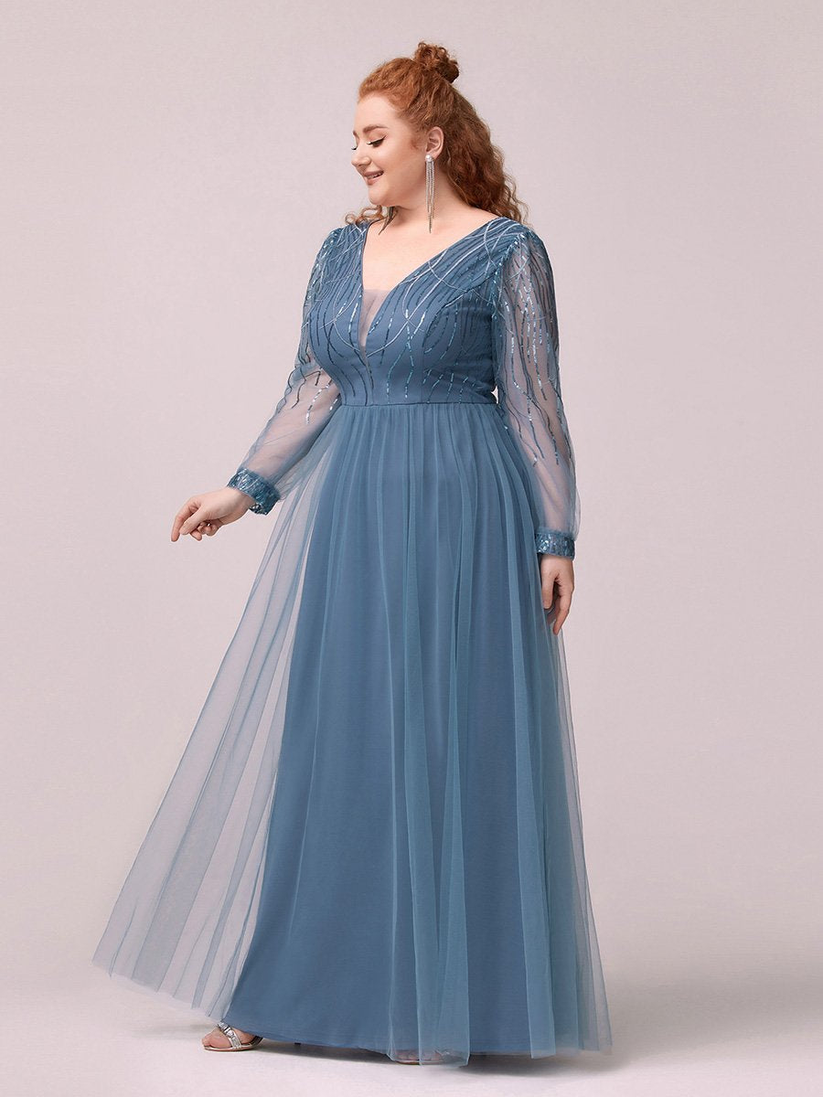 Sexy Deep V Neck Wholesale Sequin & Tulle Maxi Long Evening Dress