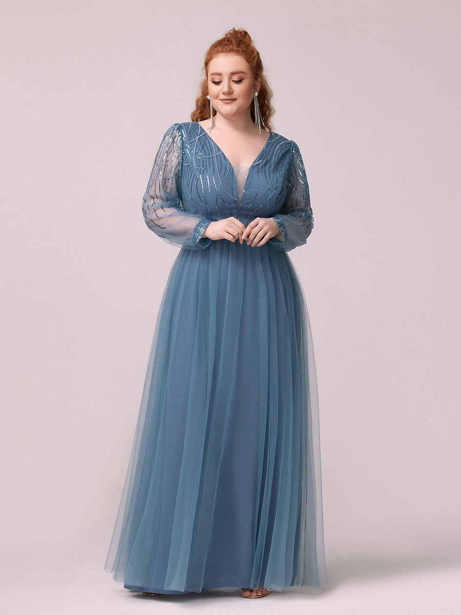 Sexy Deep V Neck Wholesale Sequin & Tulle Maxi Long Evening Dress