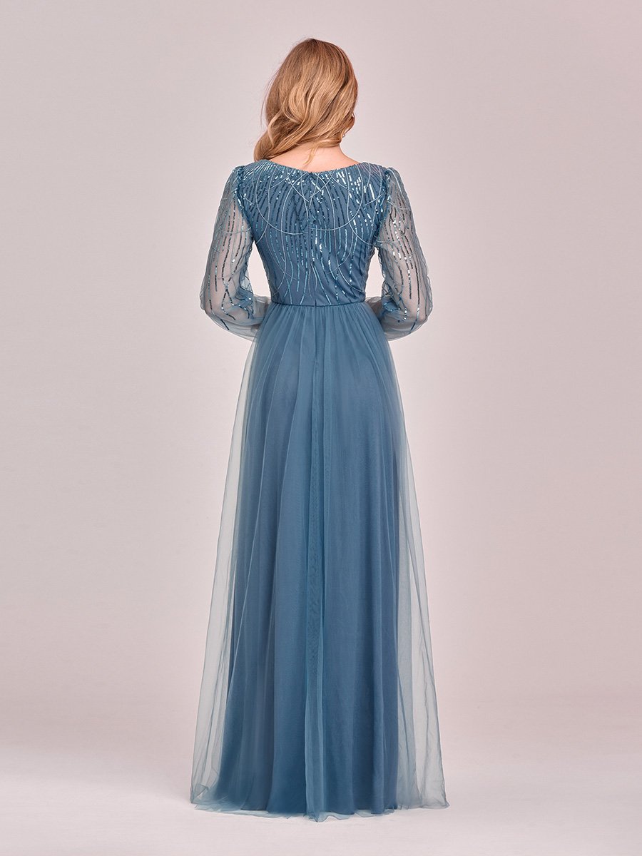 Sexy Deep V Neck Wholesale Sequin & Tulle Maxi Long Evening Dress