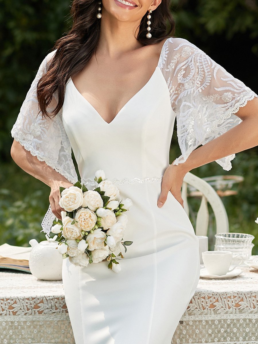 Sexy Maxi V Neck Wholesale Party Dress with Flare Sleeves