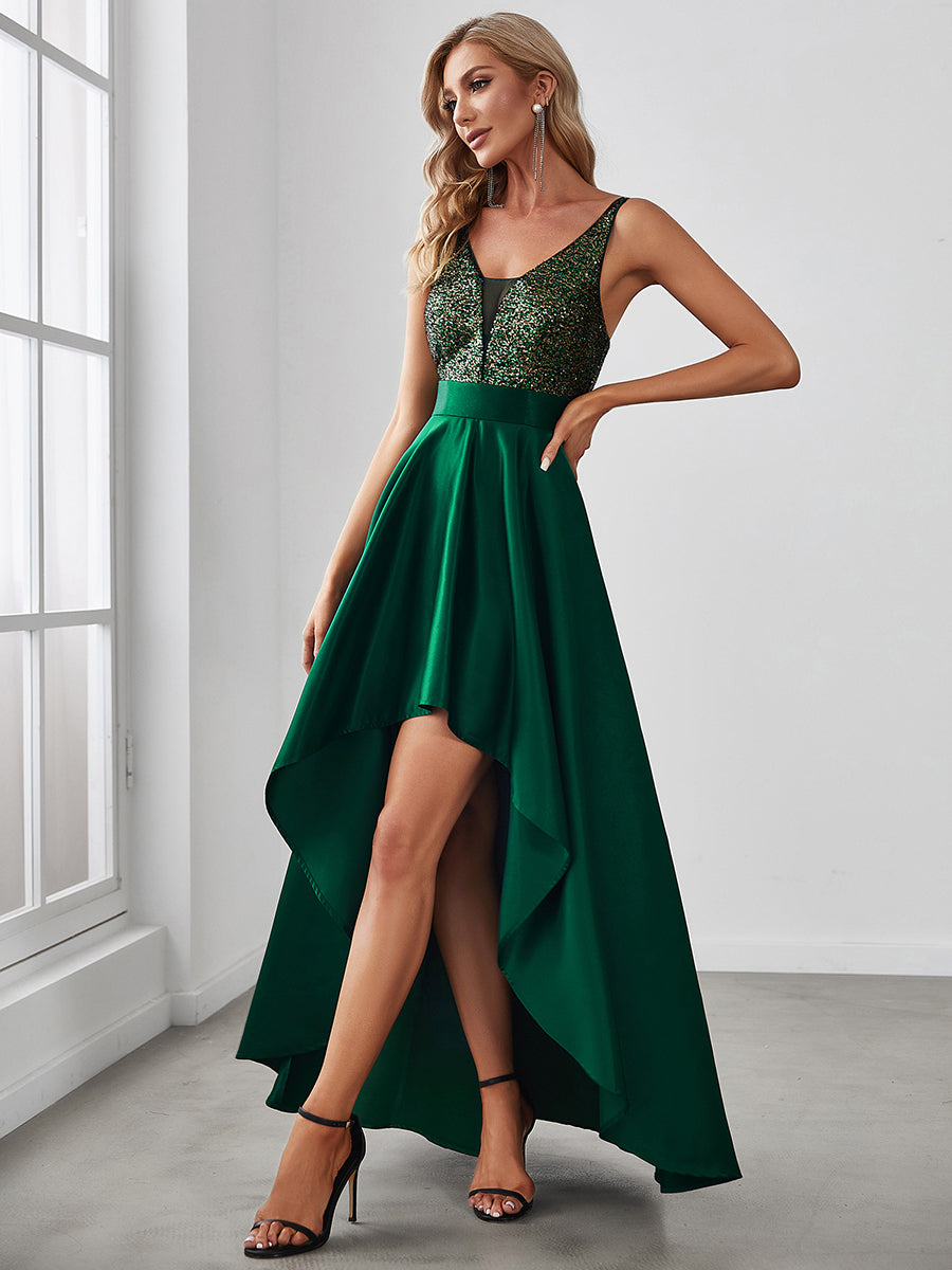 Plus Size Shiny High-Low Prom Dresses for Women