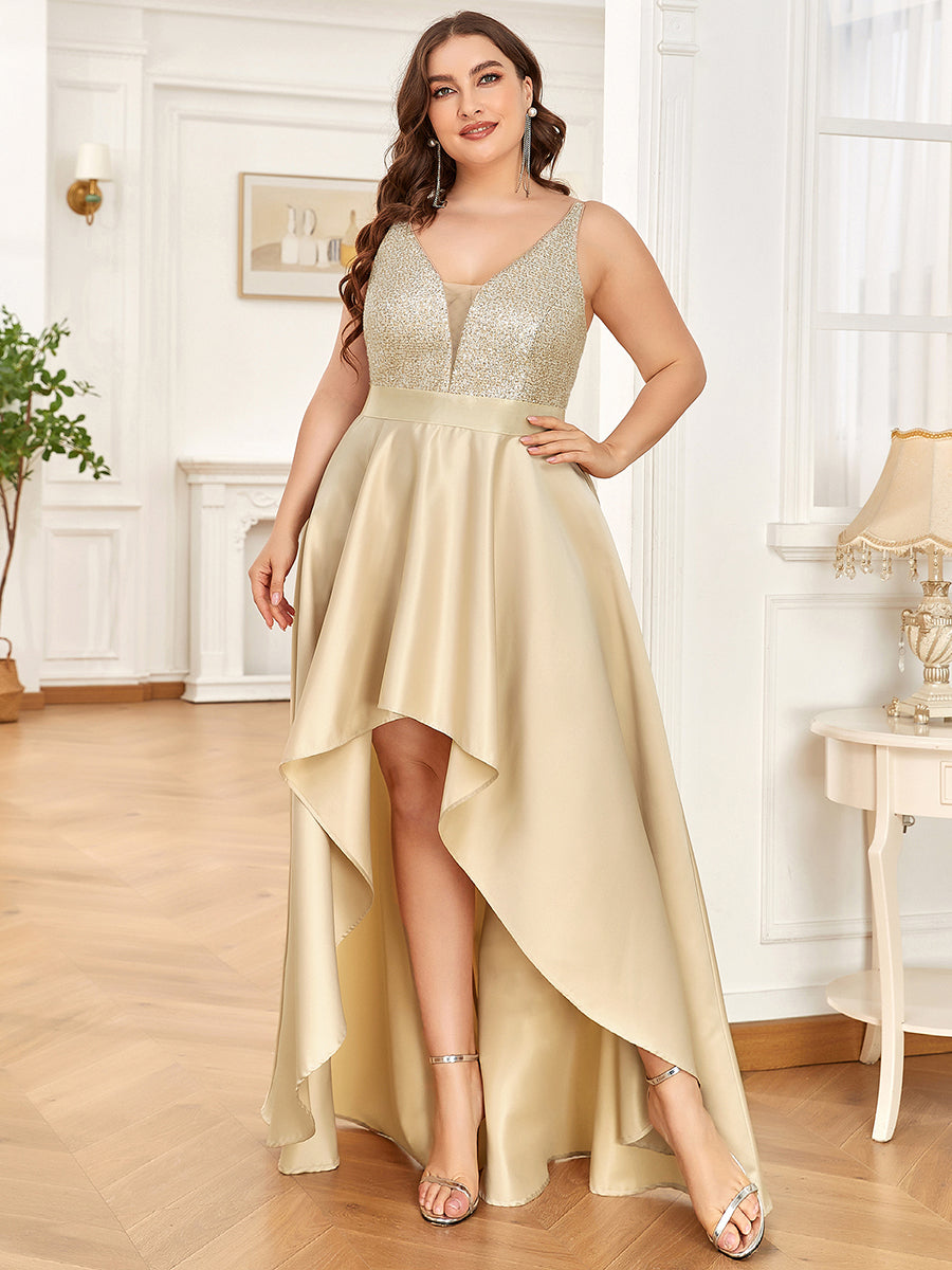 Color=Rose Gold | Sparkly Plus Size Prom Dresses For Women With Irregular Hem-Rose Gold 1