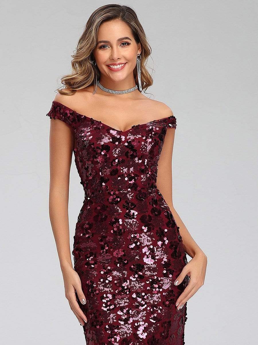 Sexy Deep V Neck Mermaid Evening Dress with Sequin