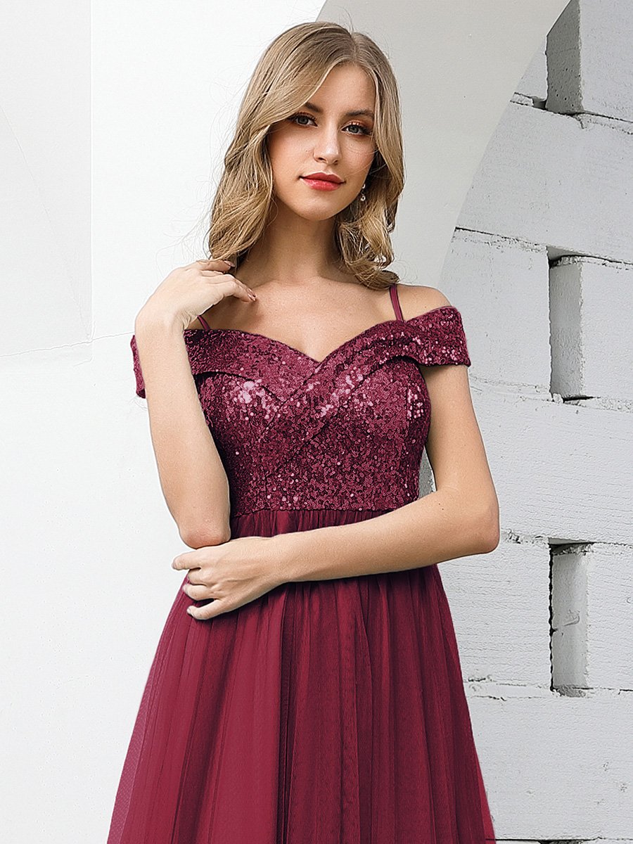 Wholesale Romantic Off Shoulder Tulle and Sequin Bridesmaid Dress