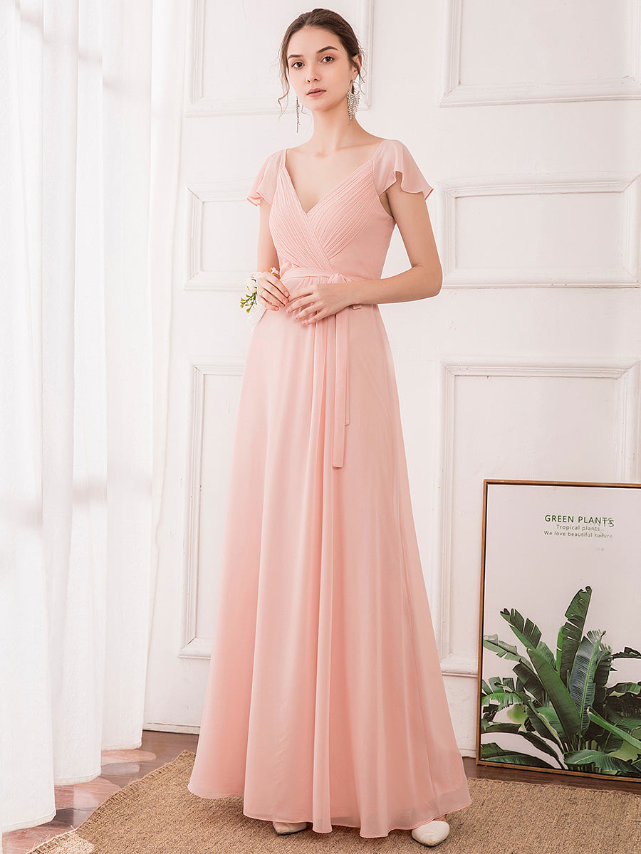 Women's Elegant A-Line Ruffles Sleeve Wholesale Bridesmaid Dresses