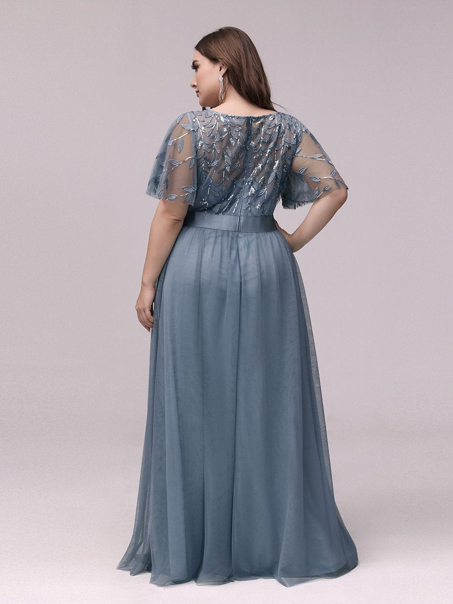 Sequin Print Plus Size Wholesale Evening Dresses with Cap Sleeve