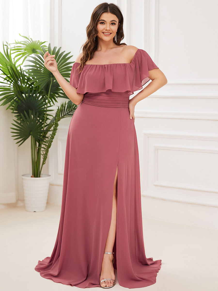 Women's Plus Size Ruffle Thigh Split Wholesale Bridesmaid Dresses