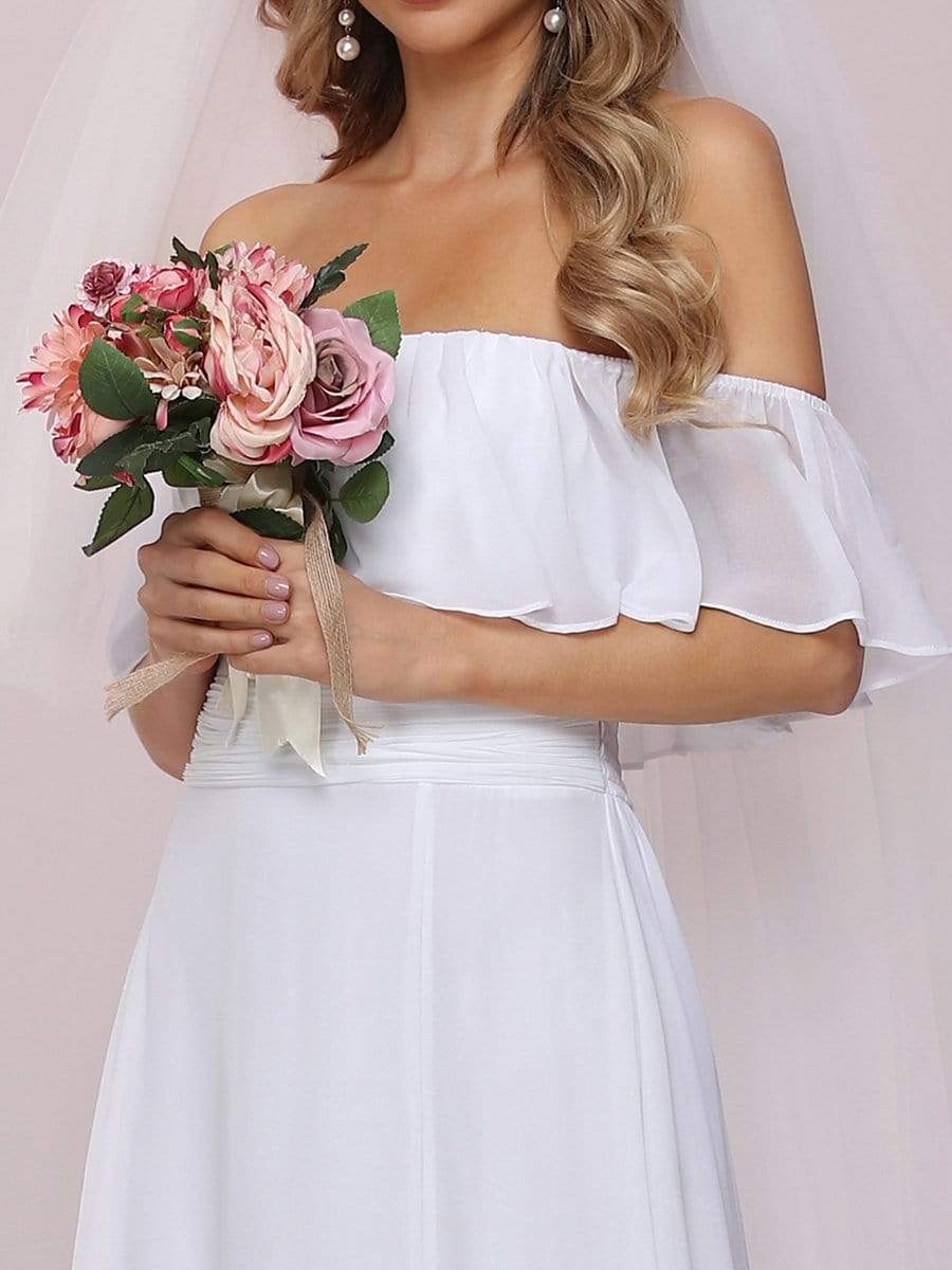 Plain Off Shoulder Wholesale Chiffon Wedding Dress with Side Split