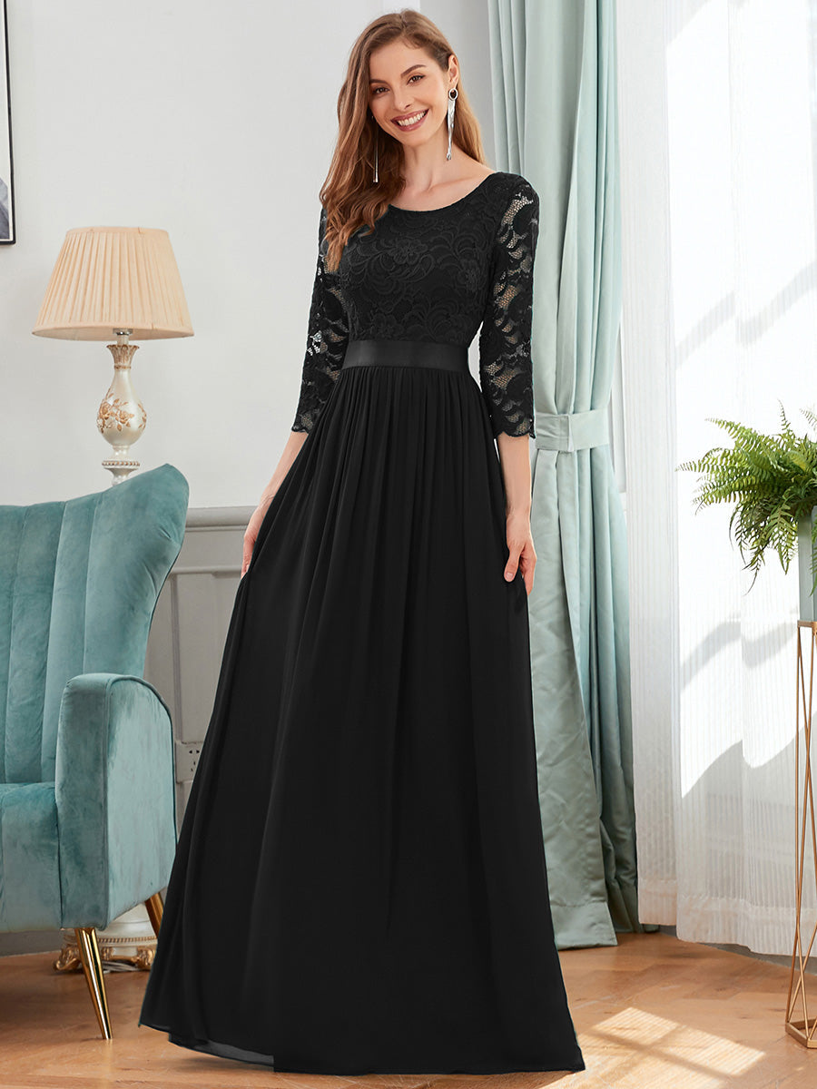 Elegant Empire Waist Wholesale Bridesmaid Dresses with Long Lace Sleeve
