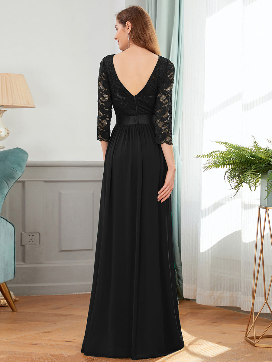 Elegant Empire Waist Wholesale Bridesmaid Dresses with Long Lace Sleeve