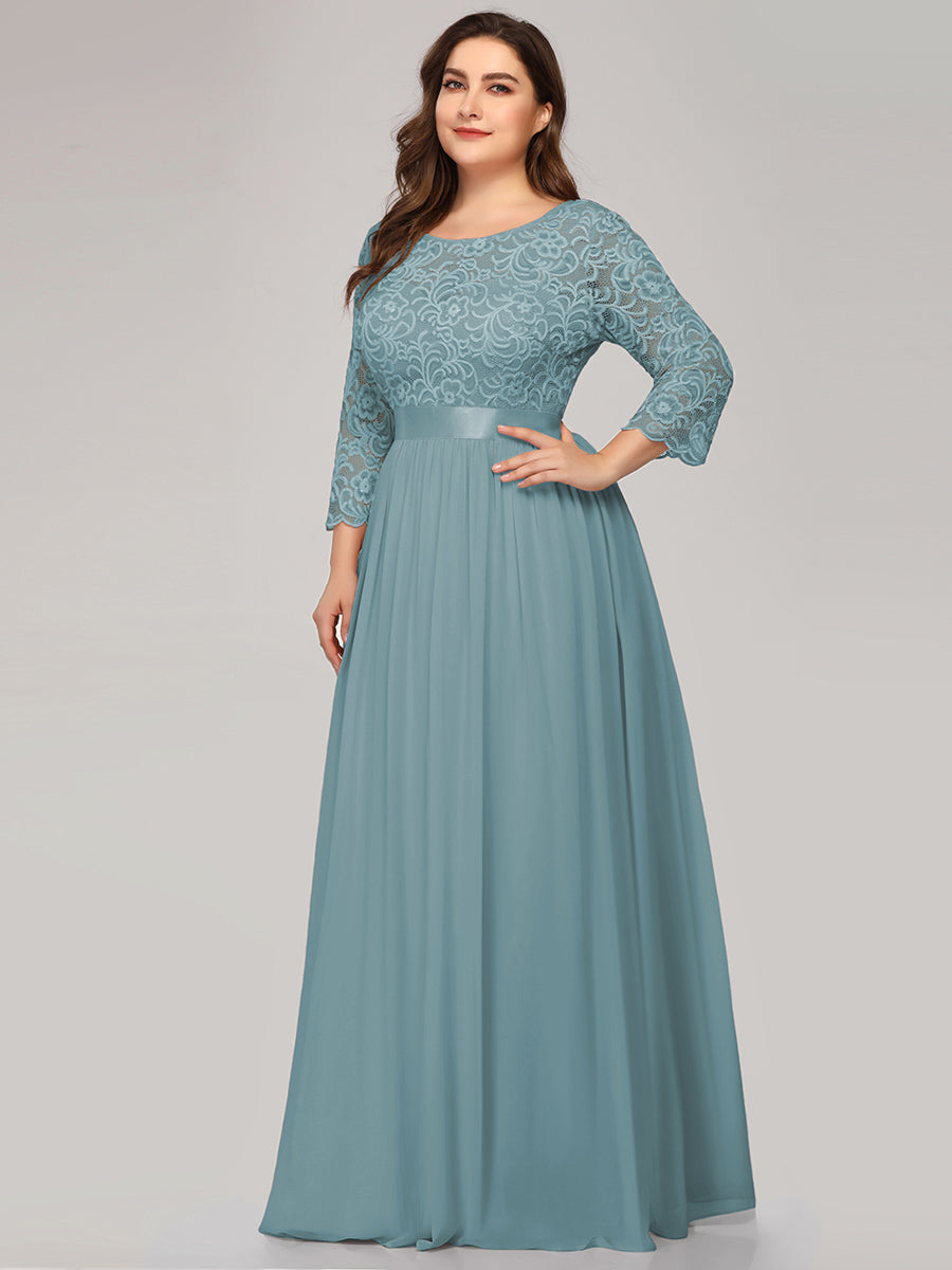 Plus Size Lace Wholesale Bridesmaid Dresses with Long Lace Sleeve