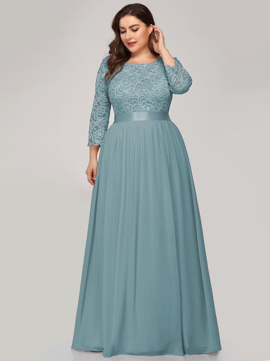 Plus Size Lace Wholesale Bridesmaid Dresses with Long Lace Sleeve