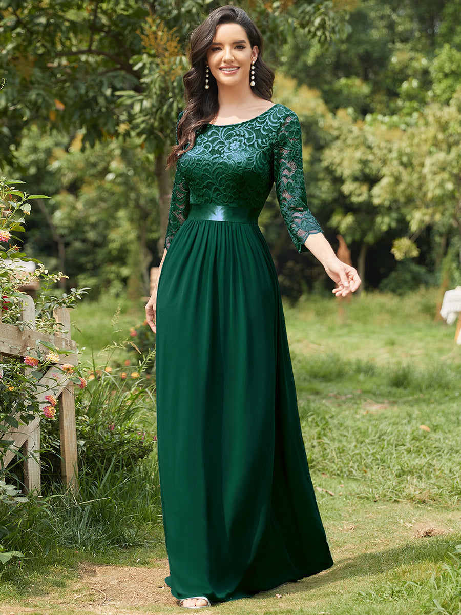 Elegant Empire Waist Wholesale Bridesmaid Dresses with Long Lace Sleeve