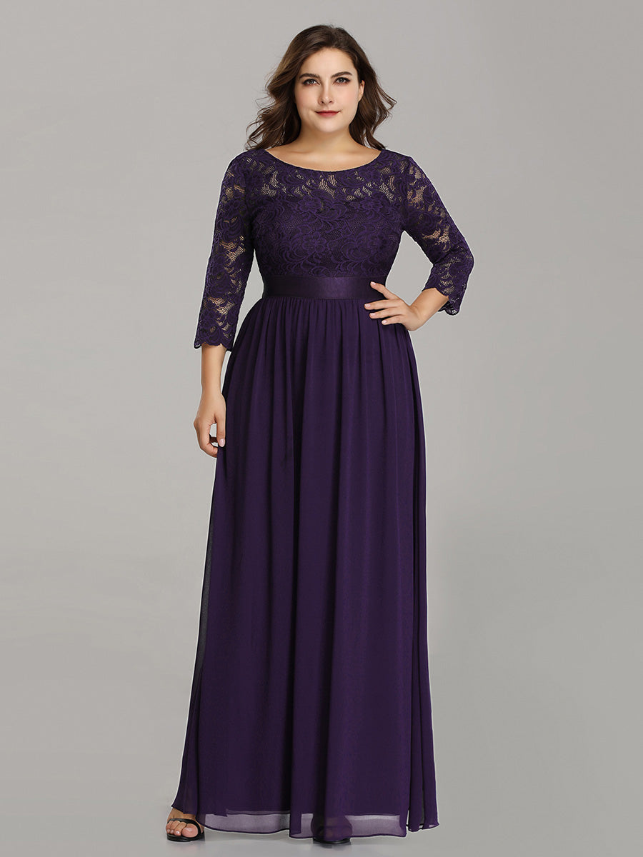 Plus Size Lace Wholesale Bridesmaid Dresses with Long Lace Sleeve