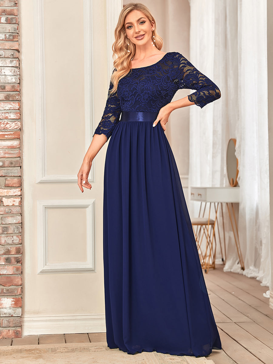 Elegant Empire Waist Wholesale Bridesmaid Dresses with Long Lace Sleeve