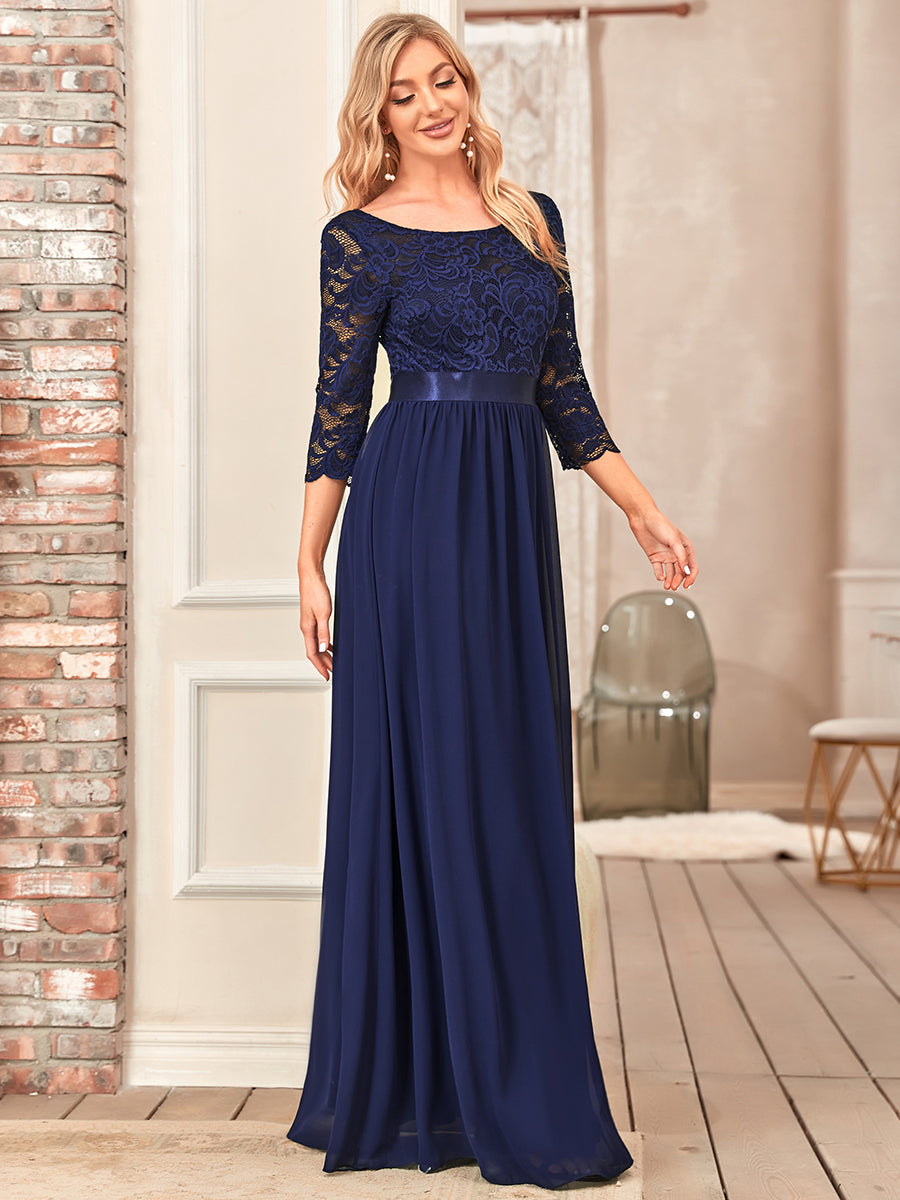 Elegant Empire Waist Wholesale Bridesmaid Dresses with Long Lace Sleeve