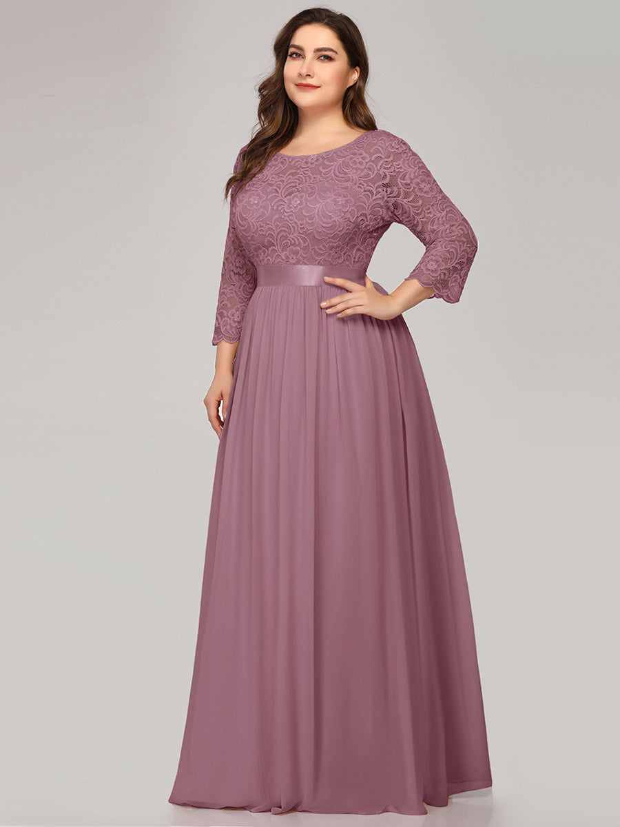Plus Size Lace Wholesale Bridesmaid Dresses with Long Lace Sleeve