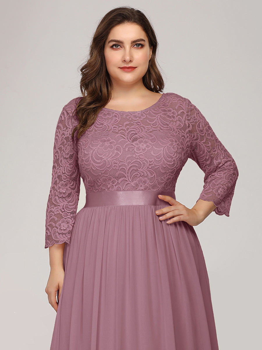 Plus Size Lace Wholesale Bridesmaid Dresses with Long Lace Sleeve