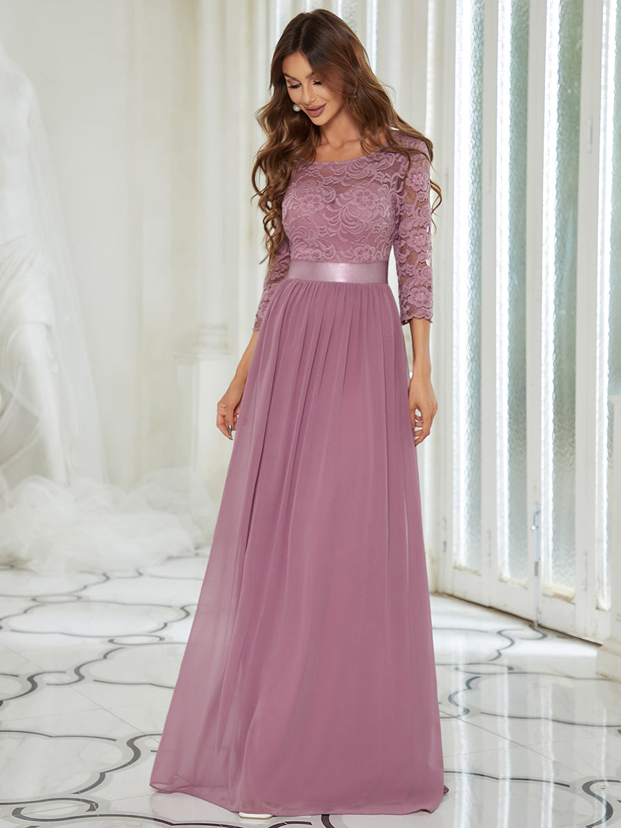 Elegant Empire Waist Wholesale Bridesmaid Dresses with Long Lace Sleeve