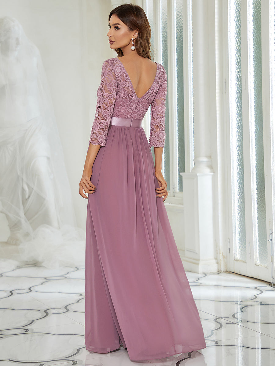 Elegant Empire Waist Wholesale Bridesmaid Dresses with Long Lace Sleeve