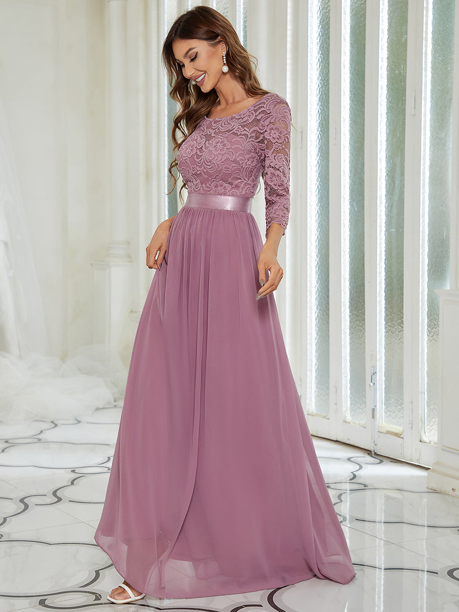 Elegant Empire Waist Wholesale Bridesmaid Dresses with Long Lace Sleeve