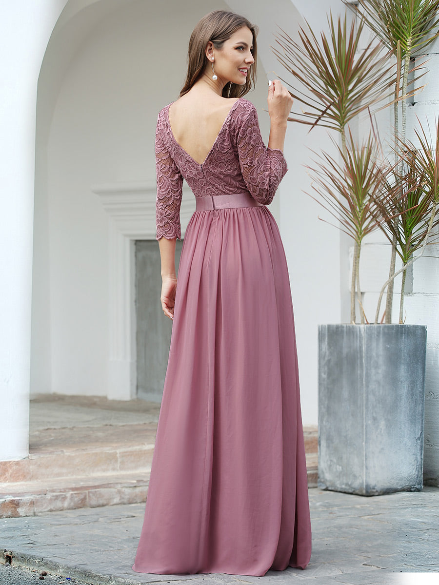 Elegant Empire Waist Wholesale Bridesmaid Dresses with Long Lace Sleeve