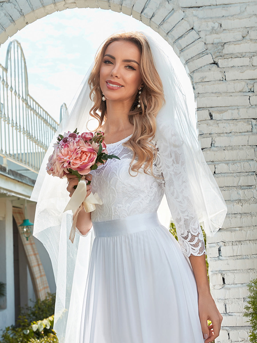 Elegant Empire Waist Wholesale Bridesmaid Dresses with Long Lace Sleeve