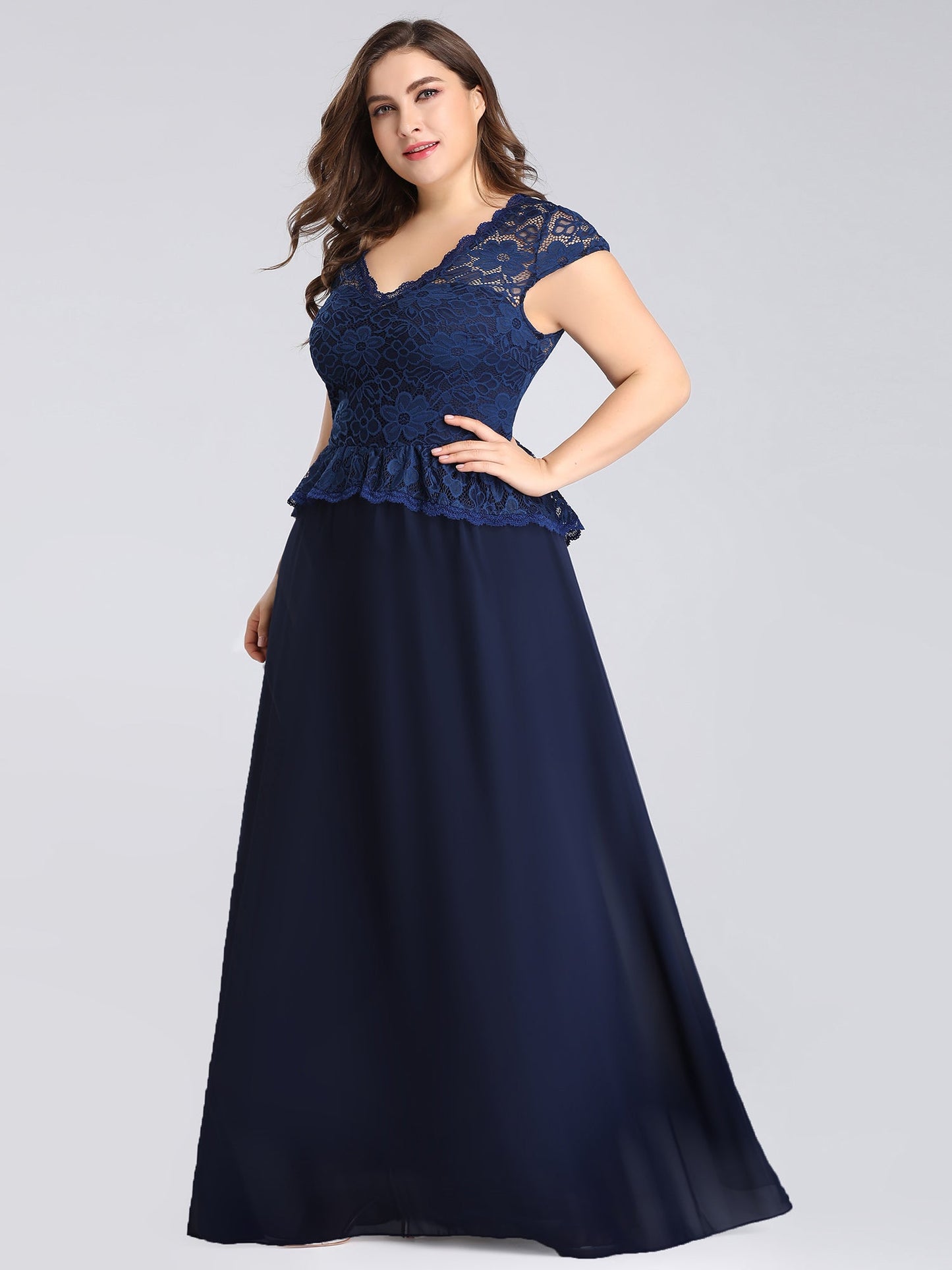 Plus Size Elegant Lace V-Necklinen Evening Dresses EP07672