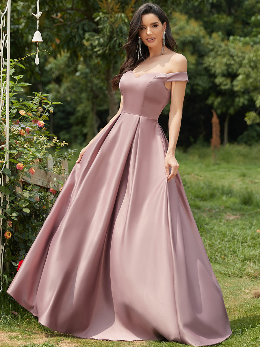 A-Line Off Shoulder Maxi Long Wholesale Prom Dresses