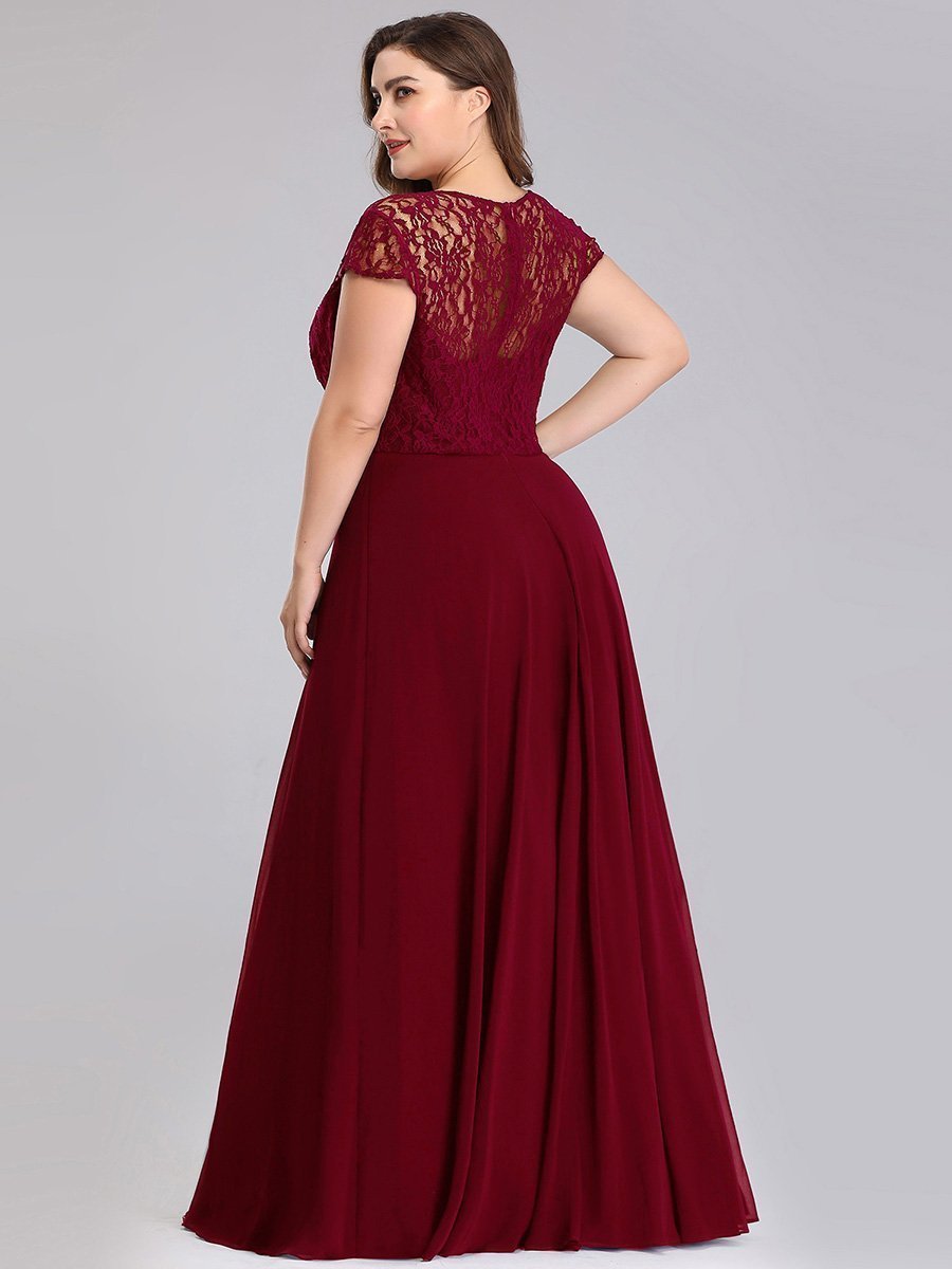 Plus Size Sweetheart Cap Sleeve Floral Lace Wedding Guest Dress