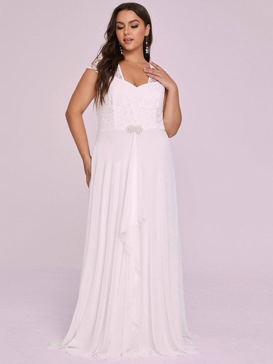 Plus Size Sweetheart Cap Sleeve Floral Lace Wedding Guest Dress