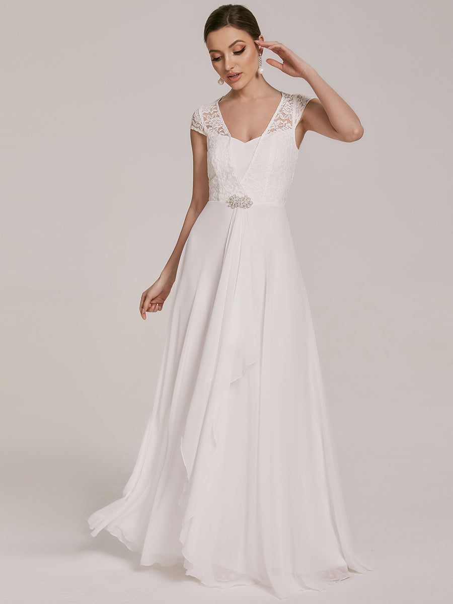 Sweetheart Elegant Wholesale Chiffon Bridemaid Dress With Lace Cap Sleeves