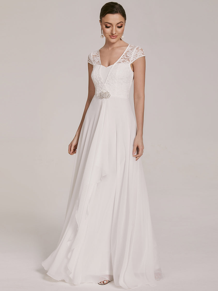 Sweetheart Elegant Wholesale Chiffon Bridemaid Dress With Lace Cap Sleeves
