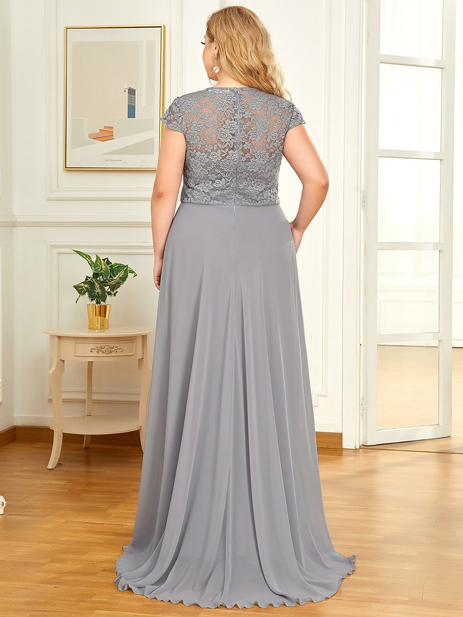 Plus Size Sweetheart Cap Sleeve Floral Lace Wedding Guest Dress