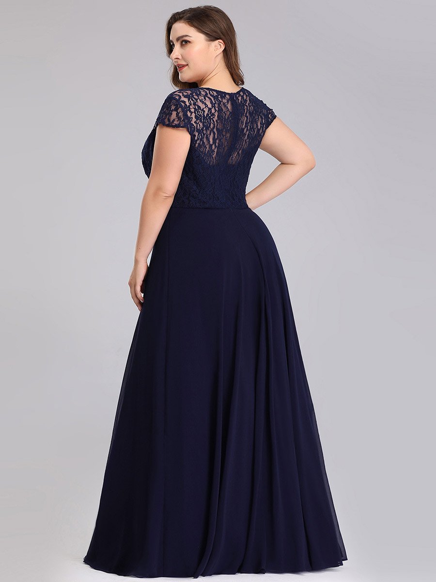 Plus Size Sweetheart Cap Sleeve Floral Lace Wedding Guest Dress