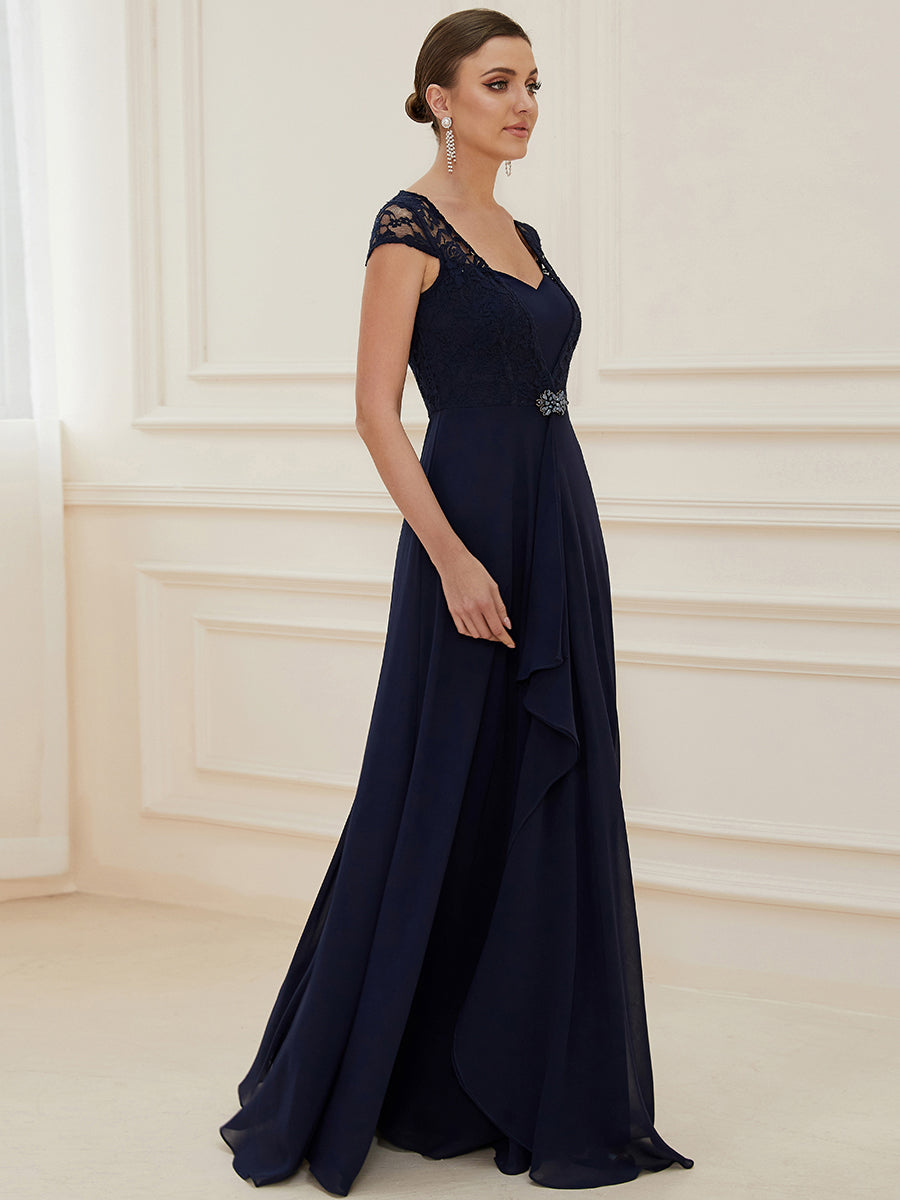 Sweetheart Elegant Wholesale Chiffon Bridemaid Dress With Lace Cap Sleeves